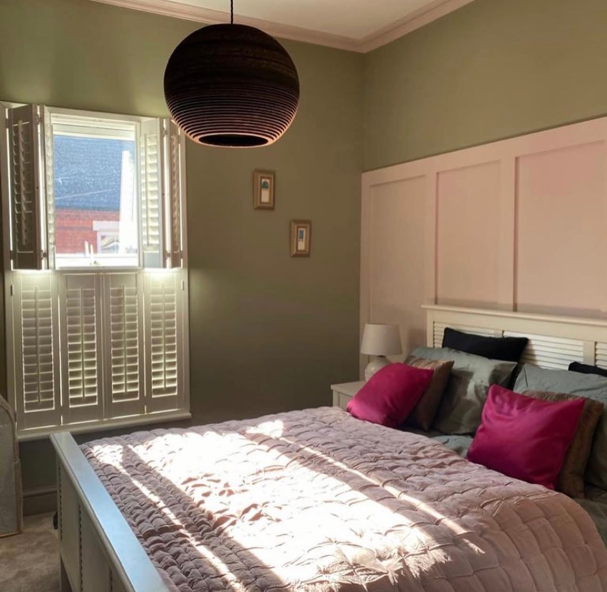 Plantation shutters and bespoke wall panelling, Liverpool bedroom