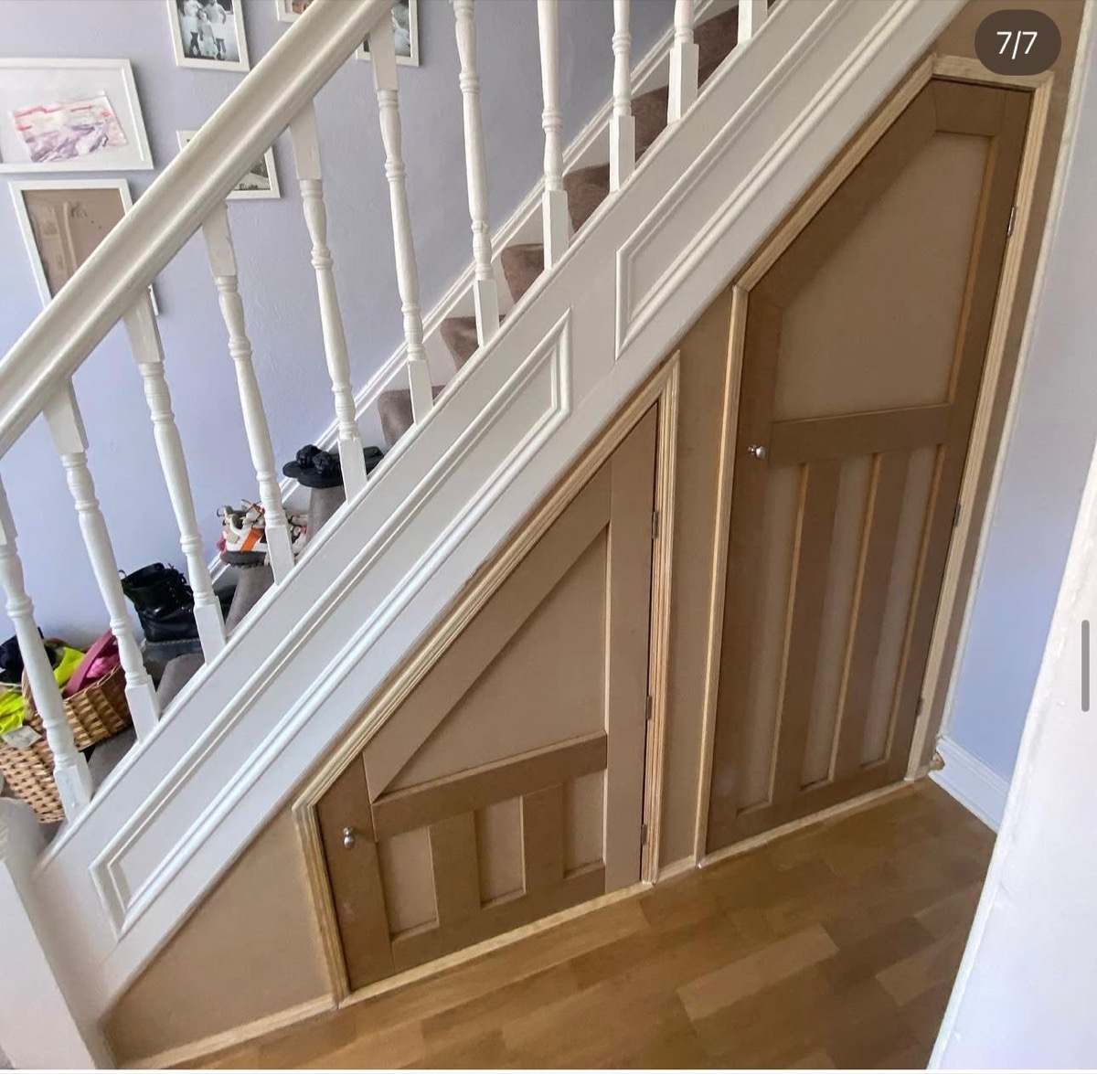 Oak bespoke under-stairs storage doors and panelling, Liverpool